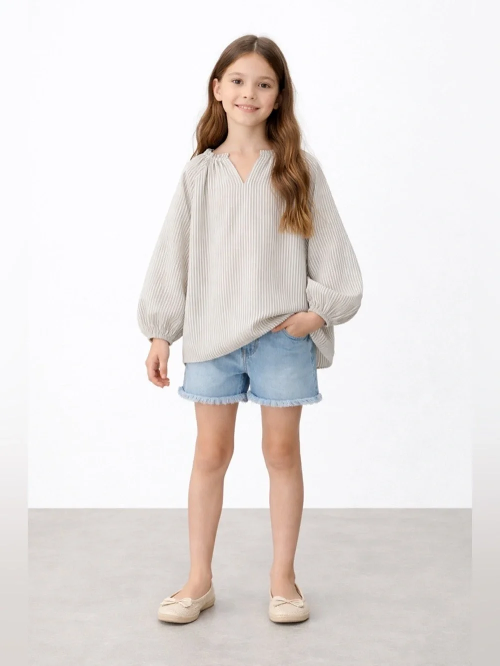 ZARA Kids Ecru Striped Oversized Blouse NWT Size 7 or 9